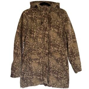 L.L. Bean Women's XS Hooded Camo Zip Front Fleece Coat Jacket Long Hunt Chore